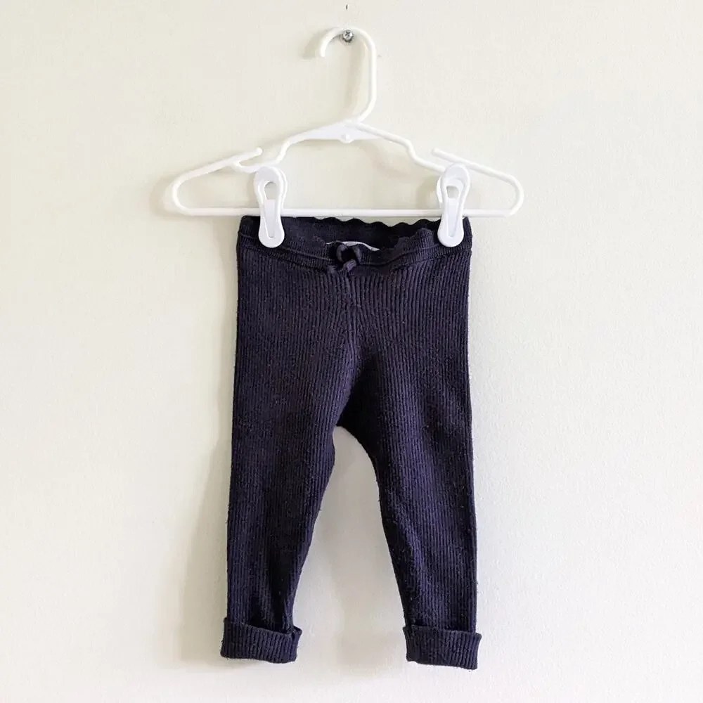 Zara Scalloped Rib Knit Navy Leggings Size 9/12m Deep Blue PLAY CONDITION